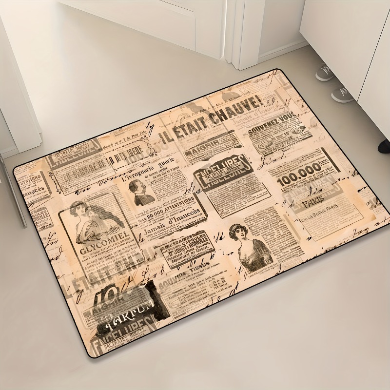 Commercial Newspaper Printing - 빈티지 프랑스 신문 프린트 플란넬 도어매트