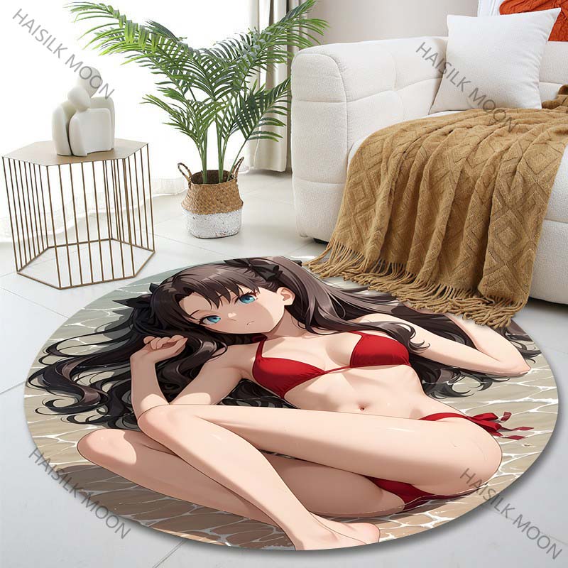 1PC 해변에서 입는 빨간색 비키니 프린트 원형 카펫, - Printing On Commercial 리뷰 및 가격