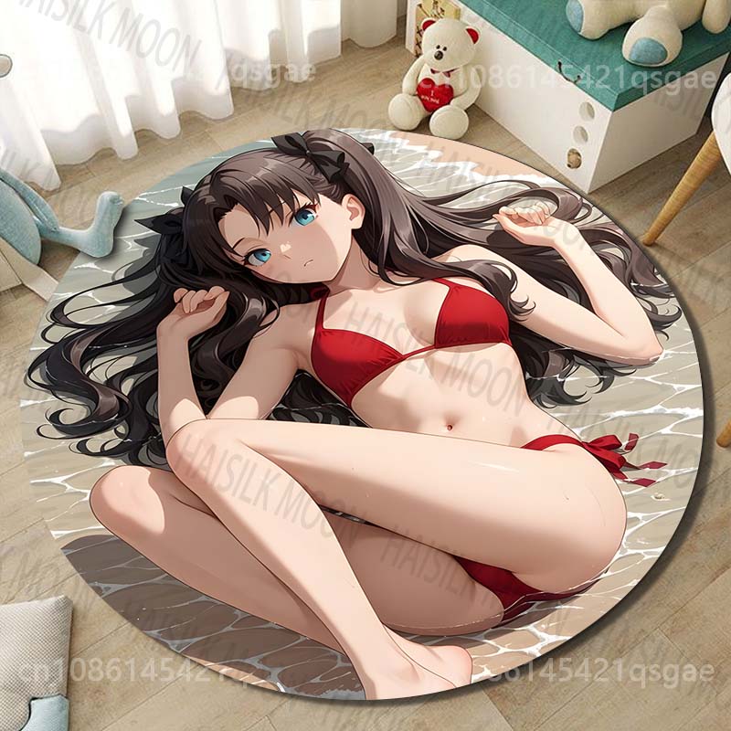 1PC 해변에서 입는 빨간색 비키니 프린트 원형 카펫, - Printing On Commercial 리뷰 및 가격