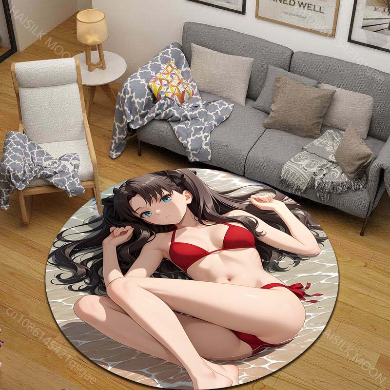 1PC 해변에서 입는 빨간색 비키니 프린트 원형 카펫, - Printing On Commercial 리뷰 및 가격