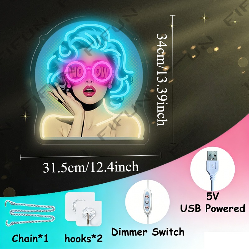 와우 컬 걸 네온사인 UV 프린팅 벽 장식, USB 전 - Commercial Uv Printing 리뷰 및 가격